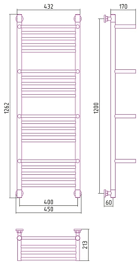 Полотенцесушитель водяной Сунержа Богема 4 полки+ 1200x400