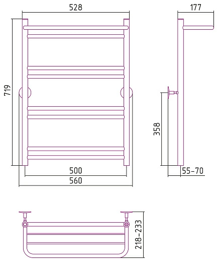 Полотенцесушитель водяной Стилье Универсал-56 800х500 (Полка +1+2+2+2) П 18