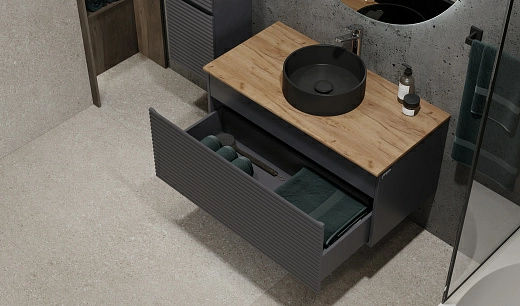 Тумба под умывальник Cossety 100 подвесная Антрацит/Дуб Крафт золотой