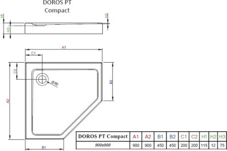 Душевой поддон Radaway Doros PT Compact 90x90x11,5
