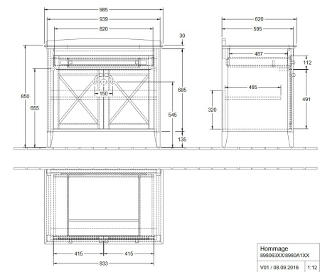 Тумба с умывальником Villeroy&Boch Hommage, 8980A1R1 Тумба с умывальником Villeroy&Boch Hommage, 8980A1R1