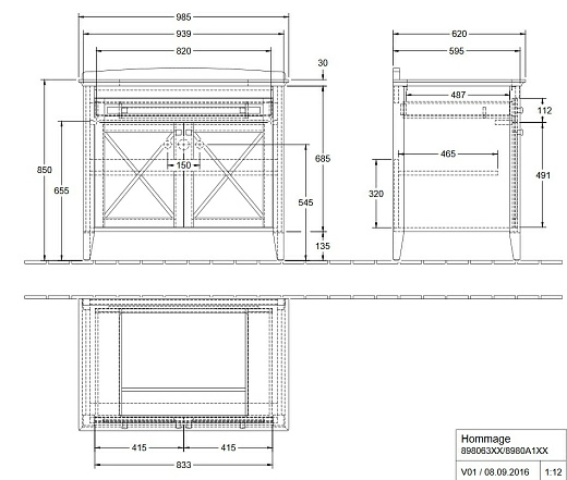 Тумба с умывальником Villeroy&Boch Hommage, 8980A1R1