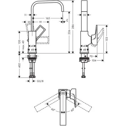 Смеситель Hansgrohe Metropol 230 74511000 для раковины