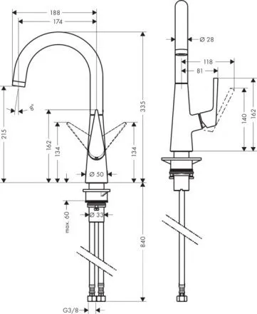 Смеситель Hansgrohe Talis S 220 72814800 для кухонной мойки, сталь