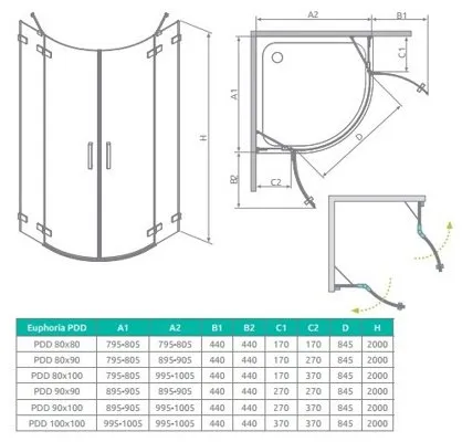 Душевой уголок Radaway Euphoria PDD 90 L 90x90 прозрачное/хром