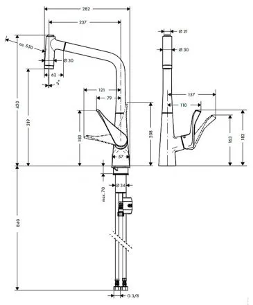 Смеситель Hansgrohe Metris 14820800, для кухни с выдвижным изливом, цвет сталь