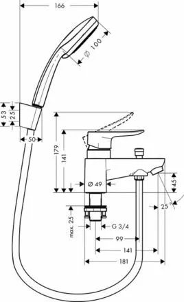 Смеситель Hansgrohe Metris 31422000 для ванны/душа