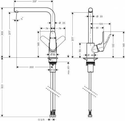 Смеситель Hansgrohe Focus 31817670 для кухонной мойки, черный матовый