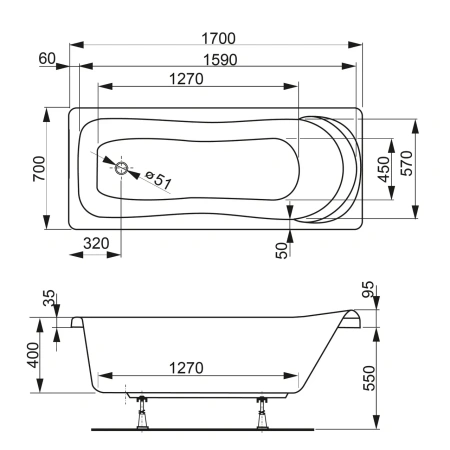 Ванна акриловая VagnerPlast Penelope 170x70 Ванна акриловая VagnerPlast Penelope 170x70