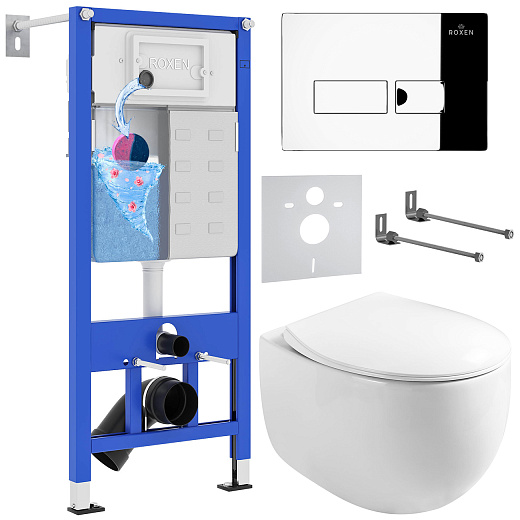 Комплект инсталляции с унитазом 6 в 1 Roxen StounFix Dual Fresh 964205 (состоит из: 710200, Caspia 410280CH, 530170-01)