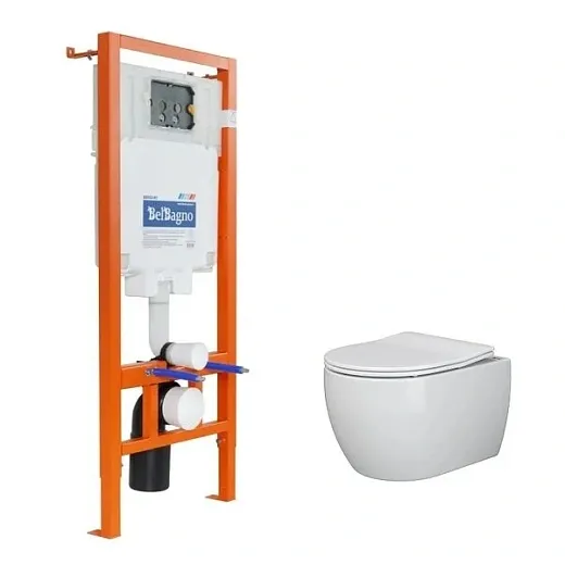 Инсталляция BelBagno, с безободковым унитазом Ceramicanova Play Rimless, сиденье микролифт, BB002-80/CN3001, сантехфарфор