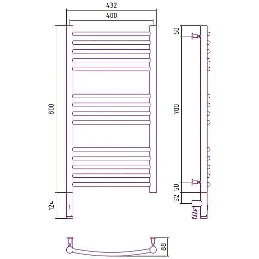 Полотенцесушитель электрический Сунержа Богема 3.0, 800x400, цвет хром, 00-5802-8040/00-5803-8040