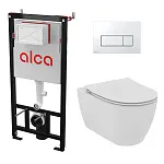 Комплект: инсталляция AlcaPlast AM101/1120 с кнопкой M571 хром и унитаз подвесной Ideal Standard i.life O Tornado HydroTwist с тонким сиденьем Soft-Close