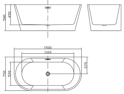 Ванна акриловая Тритон Grant GT-150-75 150x75 белая