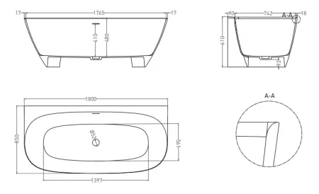 102523M Ванна пристенная Salini SOFIA WALL 180x85 (S-stone. матовый)