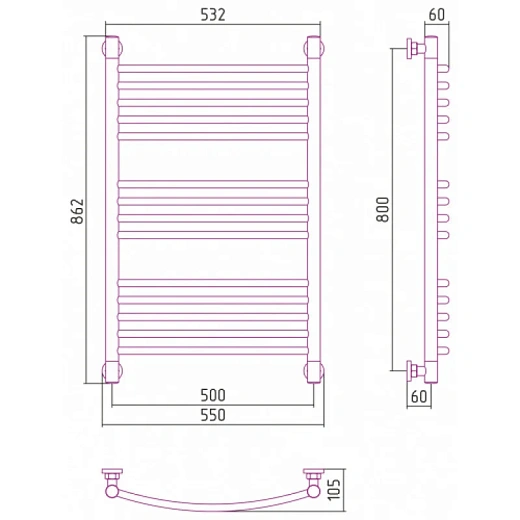 Полотенцесушитель водяной Сунержа Богема+, 800x500, цвет матовое золото, 032-0221-8050