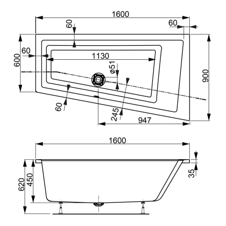 Акриловая ванна VAGNERPLAST CAVALLO OFFSET 160x90 Left Акриловая ванна VAGNERPLAST CAVALLO OFFSET 160x90 Left