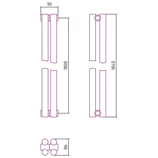 Радиатор трубчатый Сунержа Эстет-11, 2 секции, боковое подключение, цвет матовое золото, 032-0302-1802