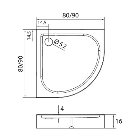 Душевой поддон New Trendy DOMIO 90x90x16 (var 2)