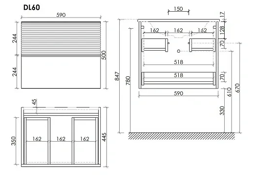 Тумба под раковину Sancos Delta 60 см, подвесная, цвет дуб красный/графит, DL60GR