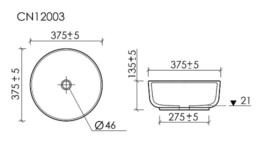 Раковина Ceramicanova Taycan CN12003MB, 37.5 см, сантехфарфор, накладная, черный матовый