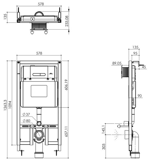 Инсталляция для унитаза AQUAme AQM4001CR с кнопкой смыва хром