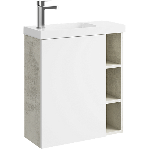 Alba корпус тумбы  под умывальник Compact Slim 600 левый, цвет светлый камень, и фасад тумбы, цвет белый матовый ALB0106LLS+ALB0706WM матовый Alba корпус тумбы  под умывальник Compact Slim 600 левый, цвет светлый камень, и фасад тумбы, цвет белый матовый ALB0106LLS+ALB0706WM матовый