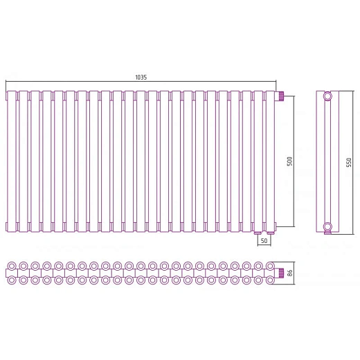 Радиатор трубчатый Сунержа Эстет-00 EU50, 23 секции, нижнее подключение, цвет золото, 03-0322-5023