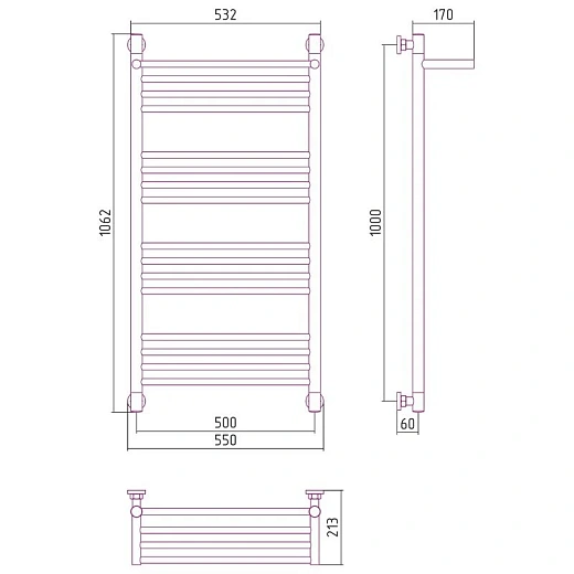 Полотенцесушитель водяной Сунержа Богема+, 1000x500, с полкой, цвет шампань, 020-0223-1050