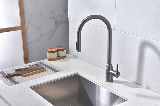 Смеситель PAULMARK UNIVERSAL Un213880-GM, (черный/вороненая сталь)