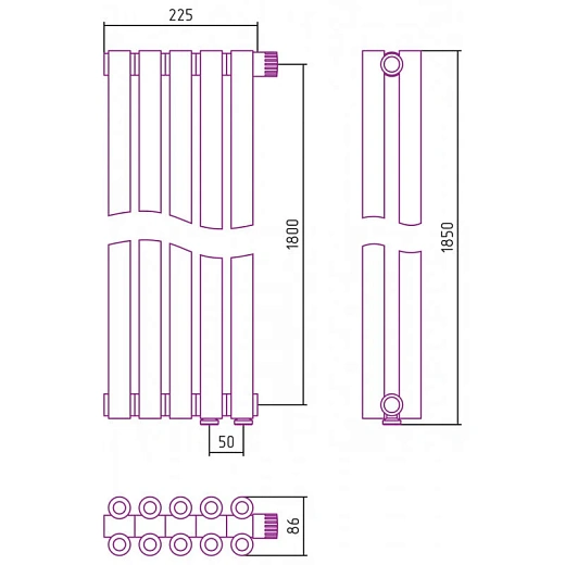 Радиатор трубчатый Сунержа Эстет-00 EU50, 5 секций, нижнее подключение, цвет матовое золото, 032-0322-1805