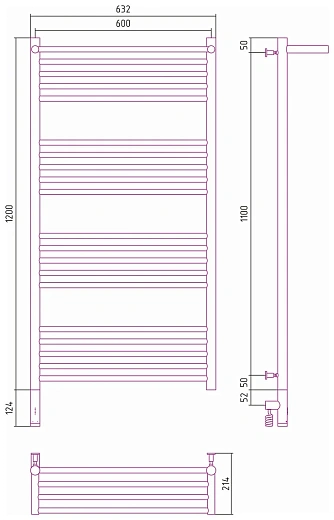 Полотенцесушитель электрический Сунержа Богема 3.0 1200 x 600 с полкой, ширина 63.2 см, высота 132.4 см, сатин, L/R