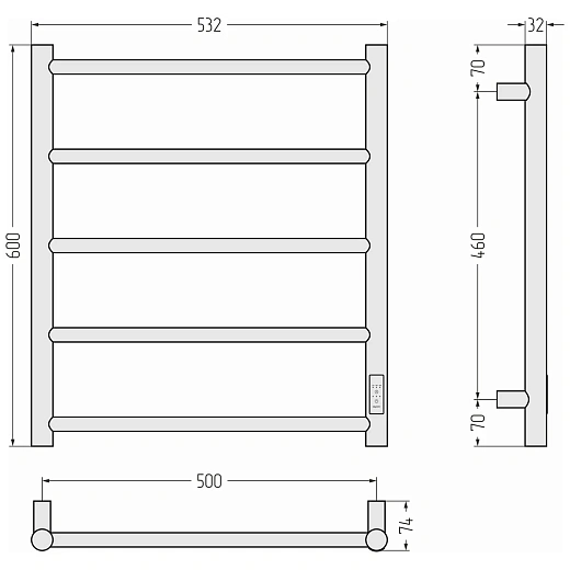 Полотенцесушитель электрический Стилье Формат 27 12528-6050, 600 x 500, ширина 53.2 см, высота 60 см, белый, МЭМ справа
