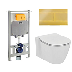 Комплект: инсталляция OLI 80 + клавиша смыва Slim золото + унитаз подвесной Ideal Standard Connect AquaBlade с сиденьем Soft-Close, 885111+154962+E047901+E772401