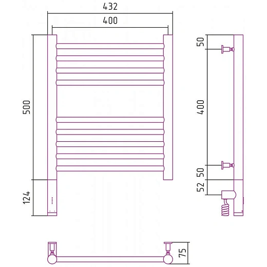 Полотенцесушитель электрический Сунержа Богема 3.0, высота 50 см, ширина 40 см, диммер слева/справа, цвет золото, 03-5804-5040/03-5805-5040