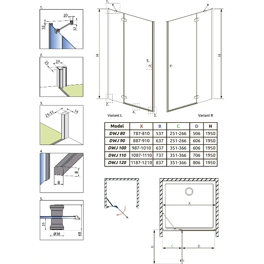 Душевая дверь в нишу Radaway Torrenta DWJ 90 Left/Right 131900-01-01/132010-01-01, 90 см, стекло прозрачное, профиль хром, левая/правая