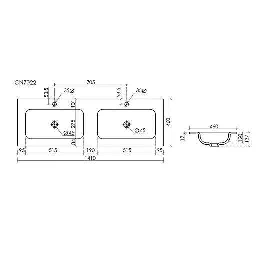 Умывальник Ceramicanova Grace CN7022MB 141см сантехфарфор черный матовый, CN7022MB