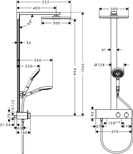 Душевая система Hansgrohe Raindance E Showerpipe 300 27361000 с термостатом ShowerTablet 350