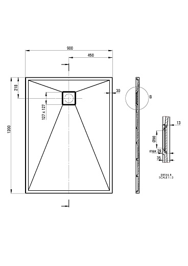 Поддон гранитный Deante Correo 120x90 серый металлик
