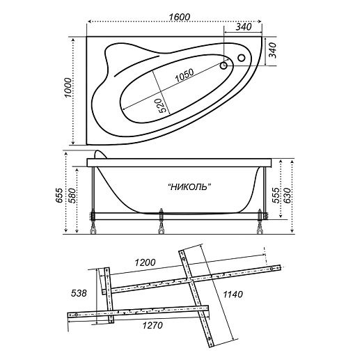 Ванна акриловая Тритон Николь New 160x100 с каркасом (правая)