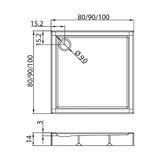 Душевой поддон New Trendy COLUMBUS 90x90x14 (основание - полистирол)