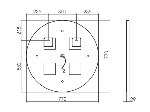 Зеркало Raval Лира D77 сенсор, Lir.02.D77/W/RL