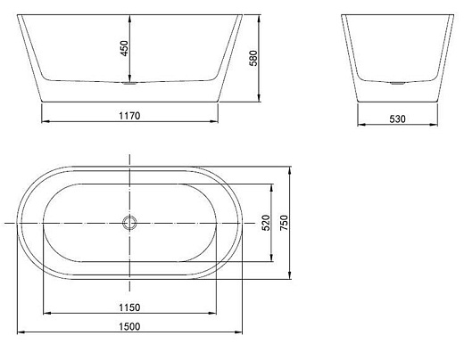 Ванна акриловая Тритон Oasis OS-150-75 150x75 белая