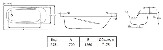 Стальная ванна BLB Sanitana Universal Anatomica 170x75