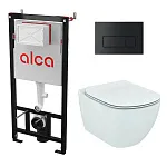 Комплект: инсталляция AlcaPlast AM101/1120 с кнопкой M578 чёрной матовой и унитаз подвесной Ideal Standard Tesi AquaBlade с сиденьем Soft-Close