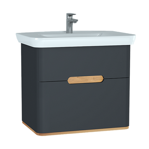 Тумба VitrA Sento с раковиной, с 2 ящиками, 80 см, с LED подсветкой, цвет матовый антрацит (ножки 61069 заказываются отдельно) 60836