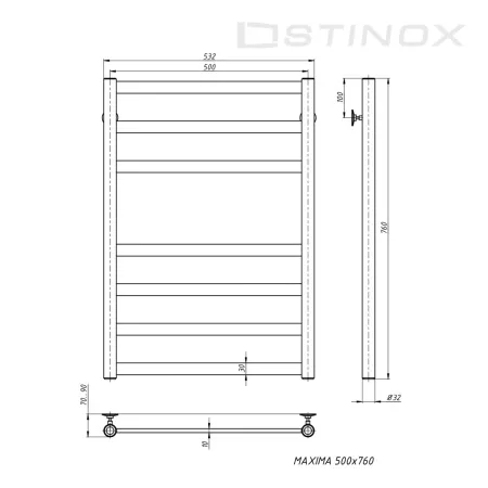 Полотенцесушитель водяной Stinox Maxima 500x800 1 дюйм белый матовый