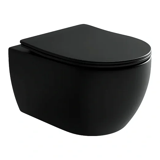 Подвесной безободковый унитаз Ceramicanova Play CN3001MB Rimless, крышка микролифт, черный матовый, сантехфарфор