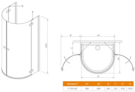 Душевой уголок Radaway Almatea P 100x90 графит/хром