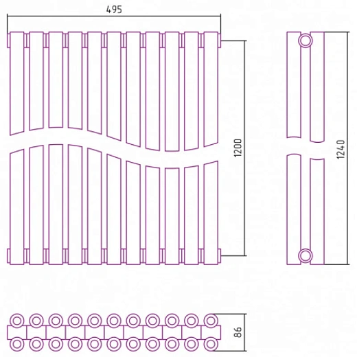 Радиатор трубчатый Сунержа Эстет-00, 11 секций, боковое подключение, цвет золото, 03-0332-1211